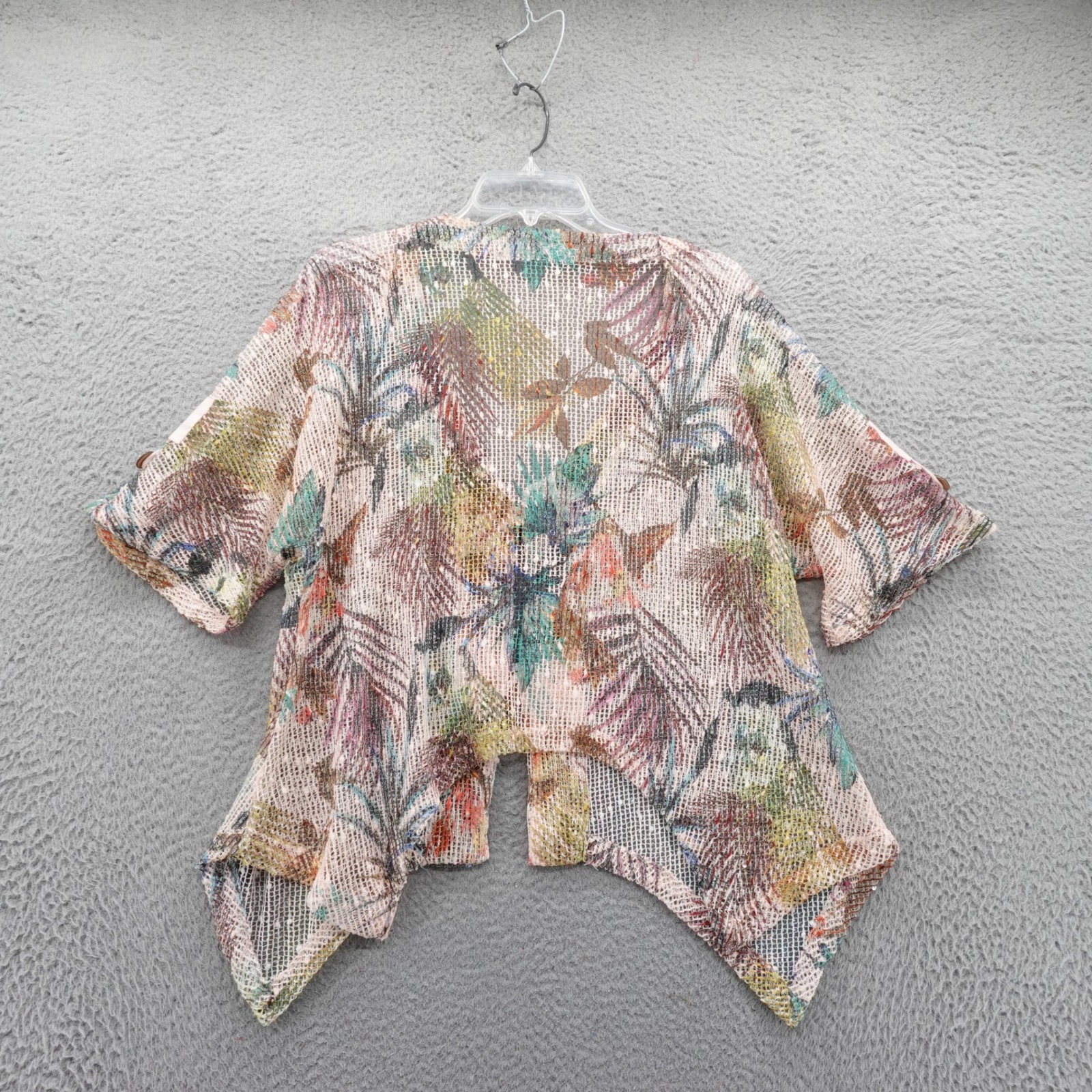Coral Bay Mesh Handkerchief Cardigan Large Pink Blue Women Tropical Floral Artsy — image 2 of 8